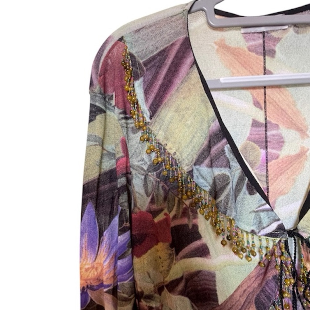 Elana Kattan Mesh Floral Fabric Bolero Style Cardigan Jacket Sz L - Picture 2 of 5